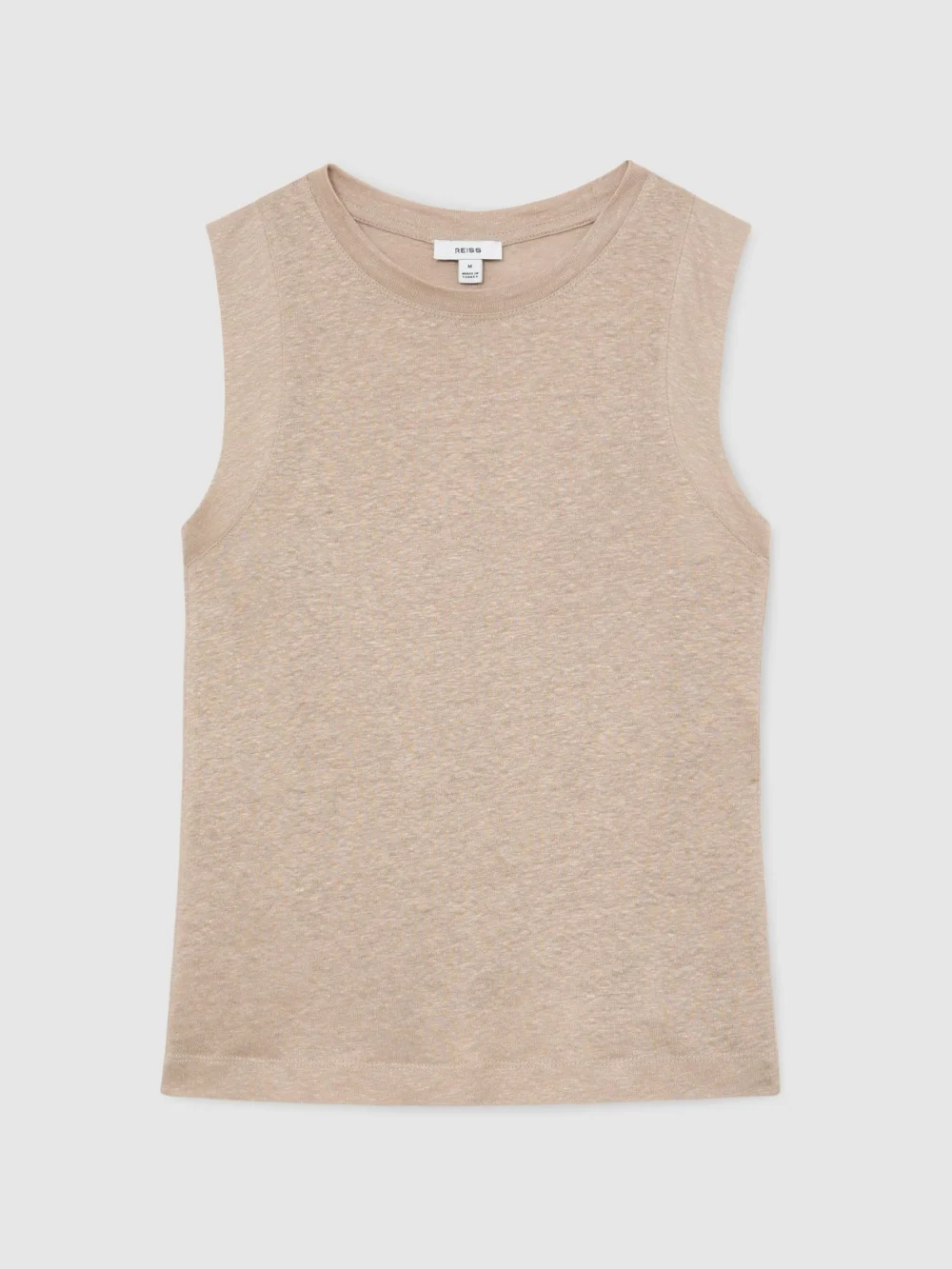 Reiss Stone Neutral Linen Jersey Crew-neck Vest, view 2
