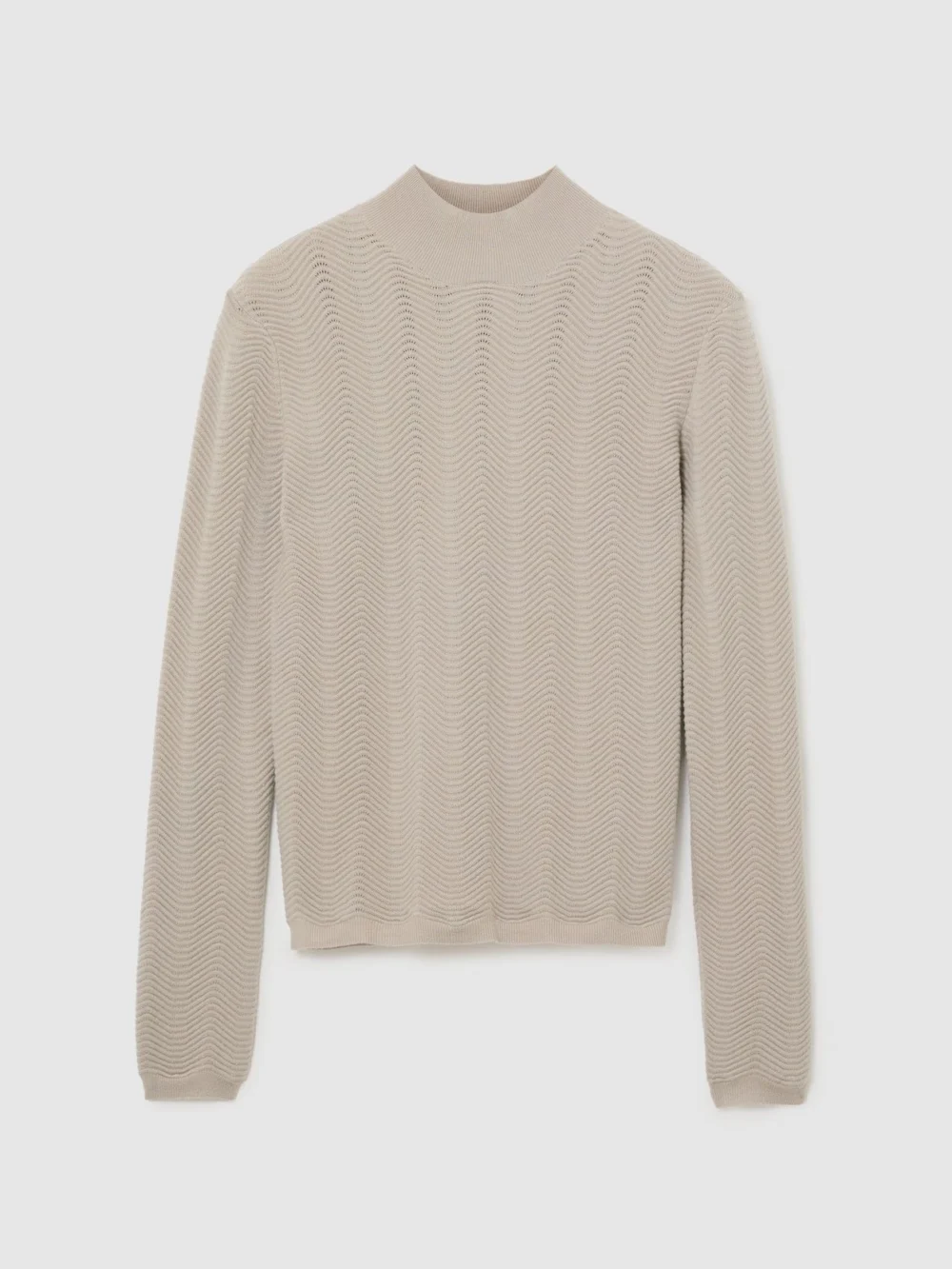 Reiss Stone Neutral Wool-blend Textured-knit Top, view 2