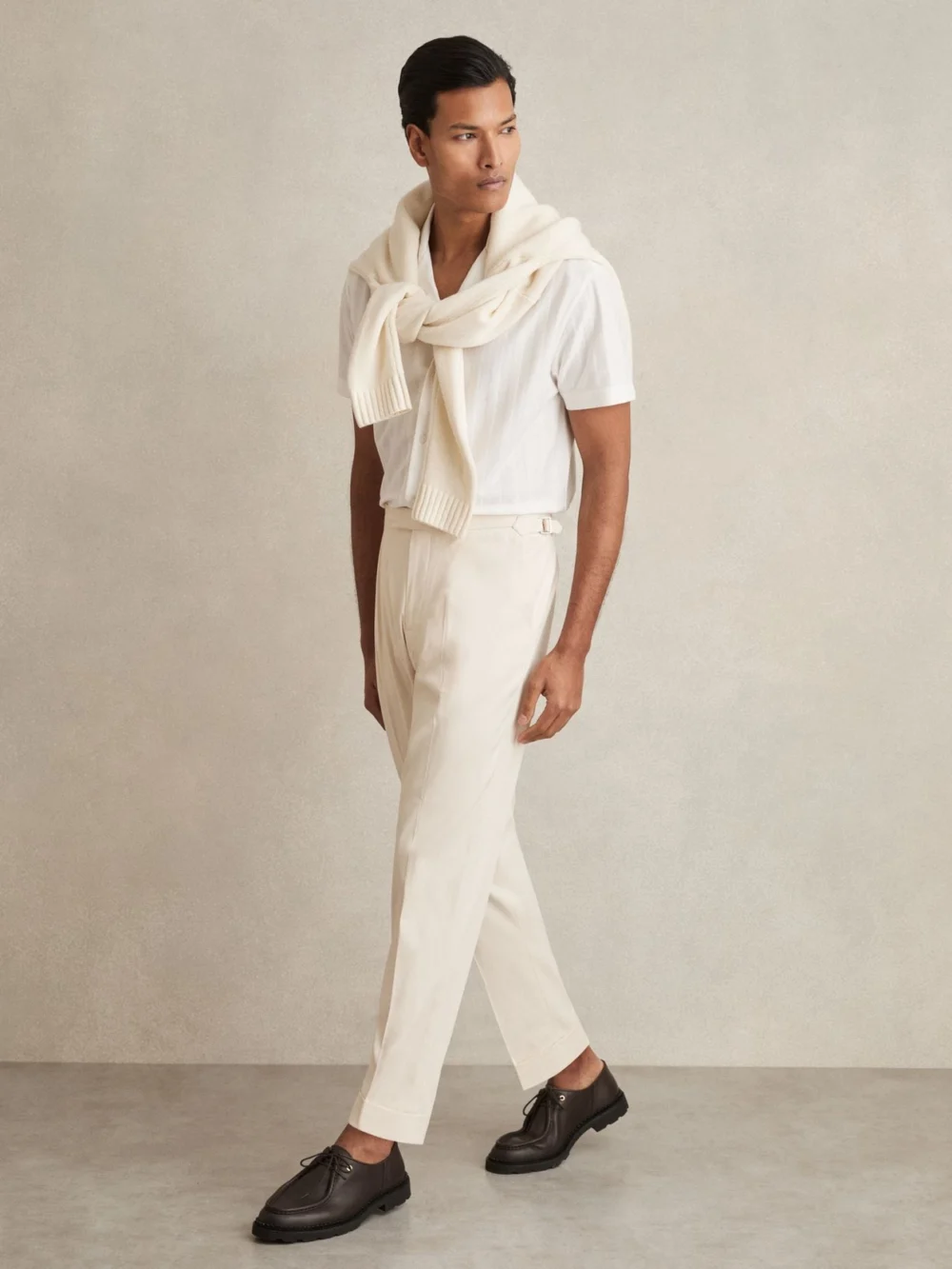 Reiss Stone Stretch-cotton Tapered Trousers
