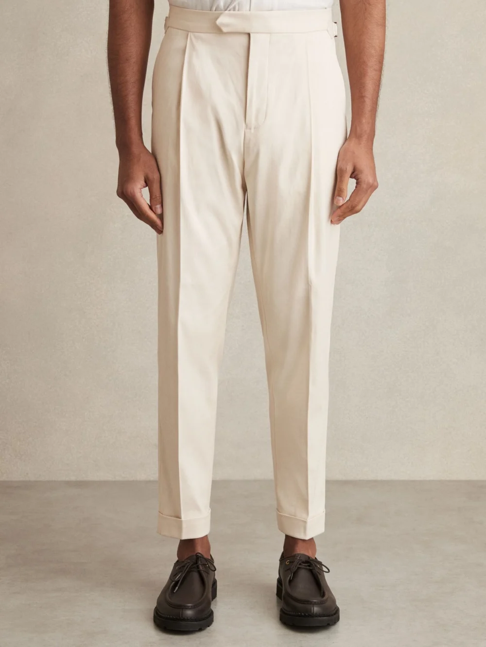 Reiss Stone Stretch-cotton Tapered Trousers, view 3