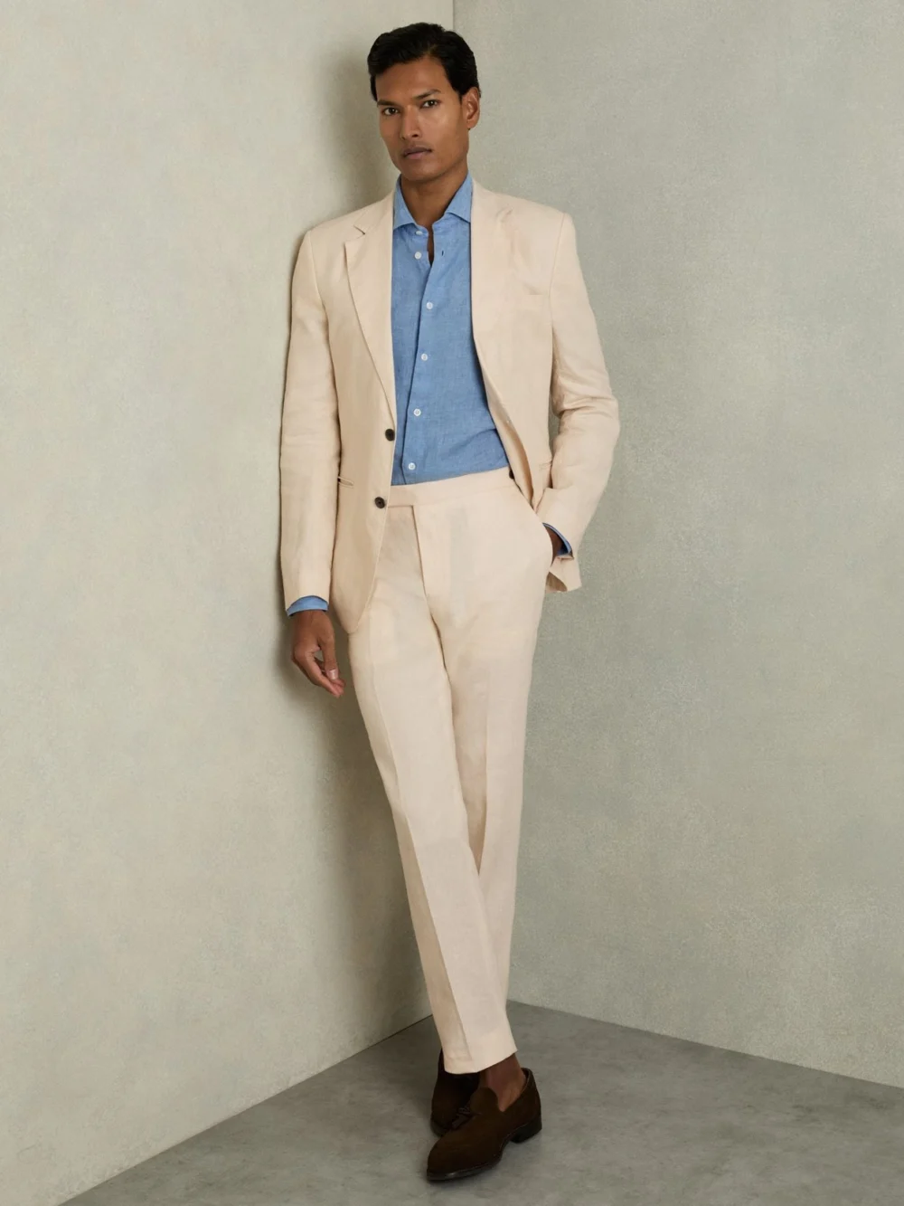 Reiss Stone Tailored Fit Linen Trousers