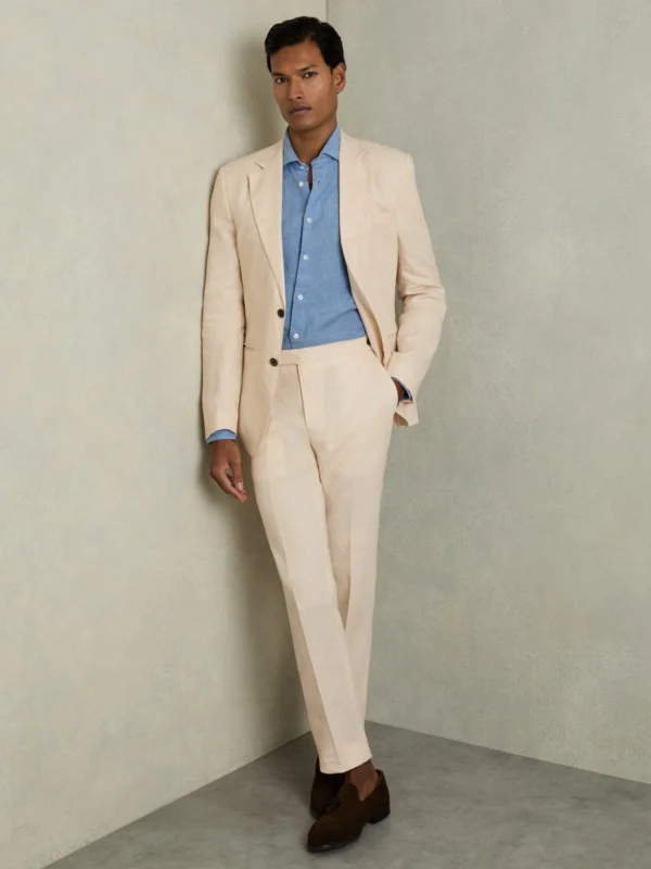 Reiss Stone Tailored Fit Linen Trousers