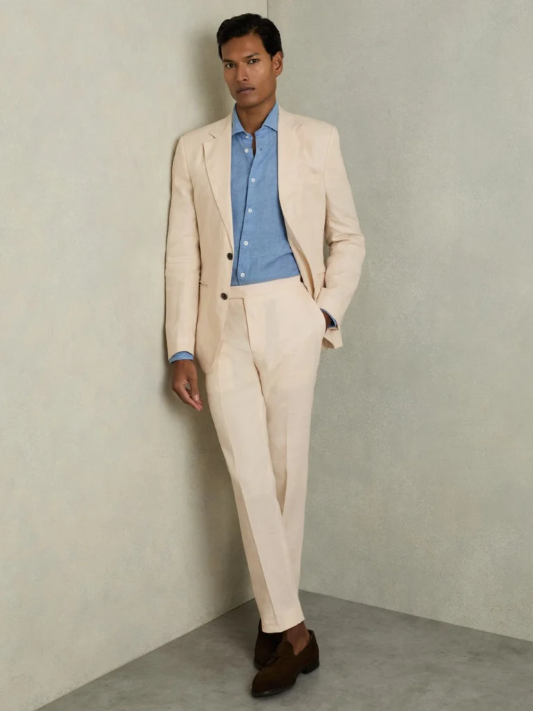 Reiss Stone Tailored Fit Linen Trousers
