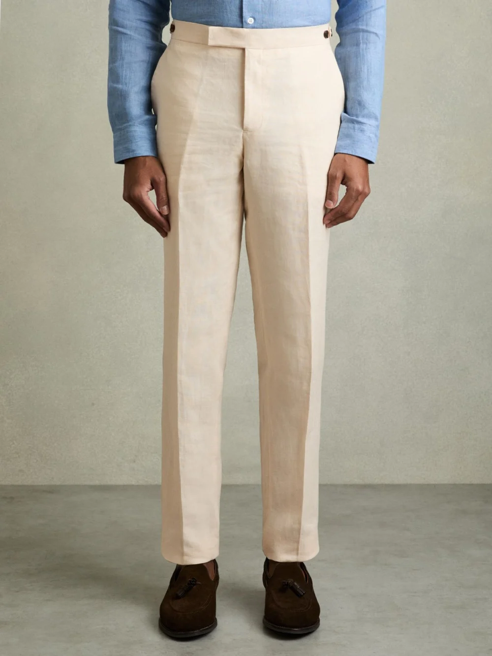 Reiss Stone Tailored Fit Linen Trousers, view 3