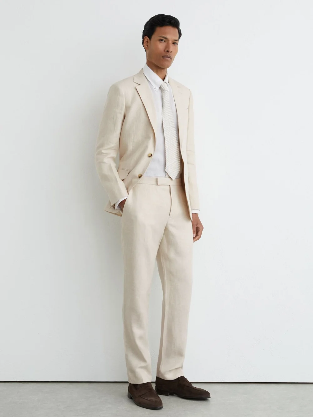 Reiss Stone Tailored Fit Linen-twill Tailored-fit Suit Trousers