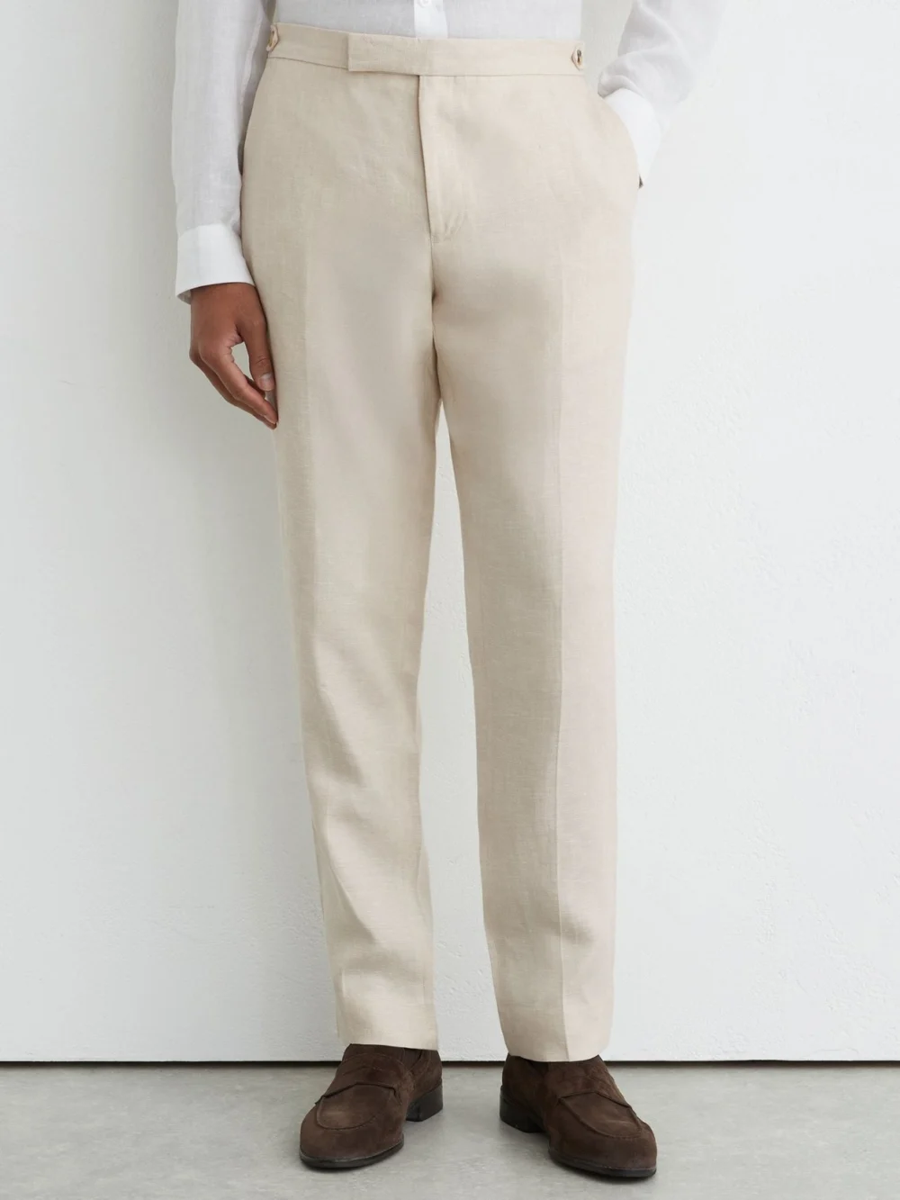 Reiss Stone Tailored Fit Linen-twill Tailored-fit Suit Trousers, view 3