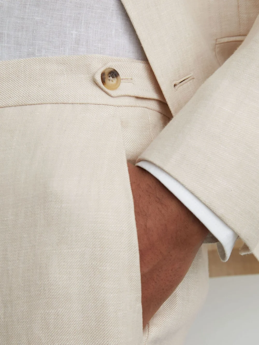 Reiss Stone Tailored Fit Linen-twill Tailored-fit Suit Trousers, view 4