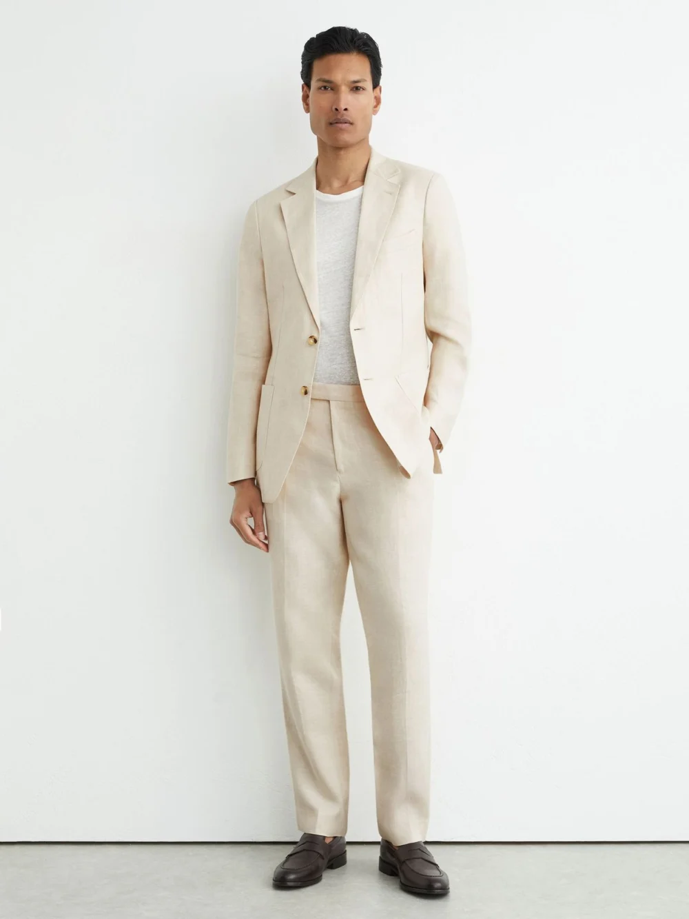Reiss Stone Tailored Fit Linen-twill Tailored-fit Suit Trousers, view 5