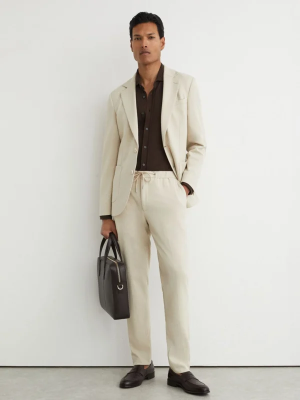Reiss Stone Tailored Fit Textured Jersey Drawstring Suit Trousers