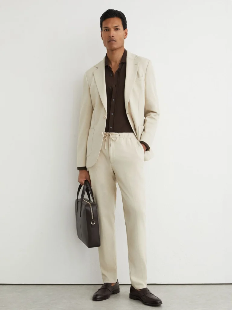 Reiss Stone Tailored Fit Textured Jersey Drawstring Suit Trousers