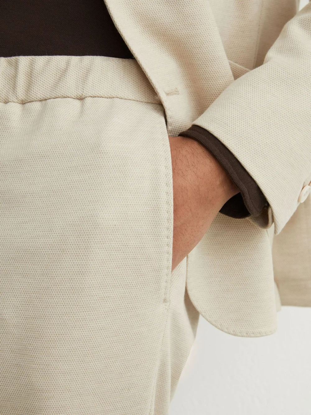 Reiss Stone Tailored Fit Textured Jersey Drawstring Suit Trousers, view 4