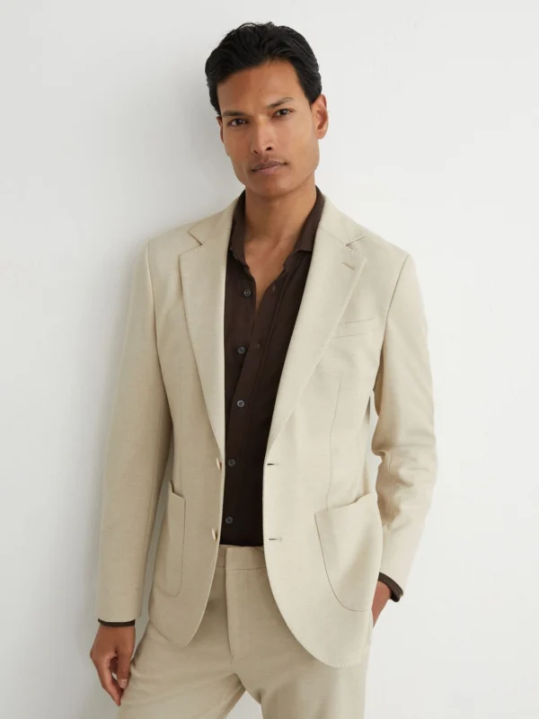 Reiss Stone Tailored Fit Textured Jersey Single-breasted Suit Blazer