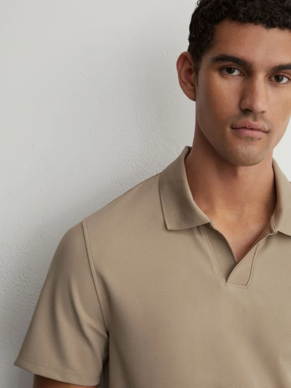 Reiss Stone Textured Open-collar Polo Shirt