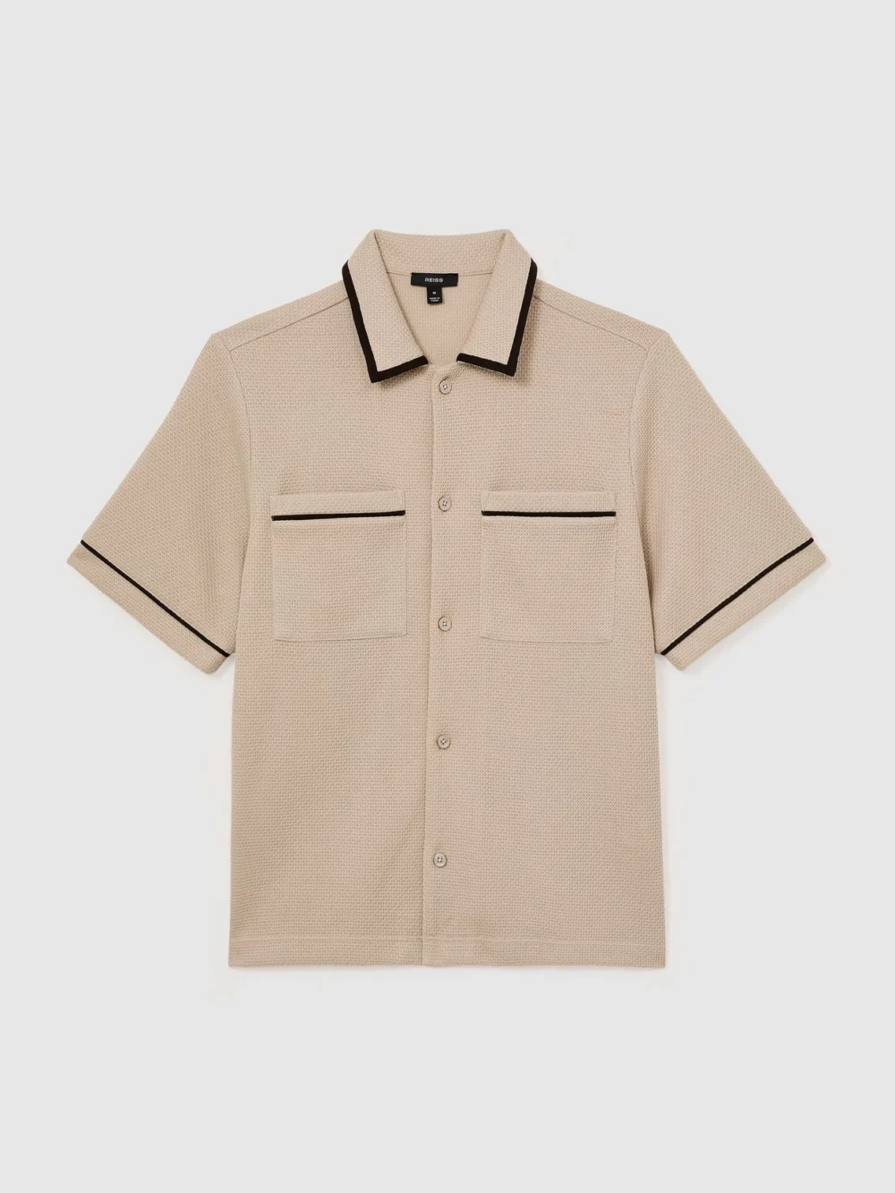 Reiss Stone Textured Piped Short-sleeve Shirt, view 2