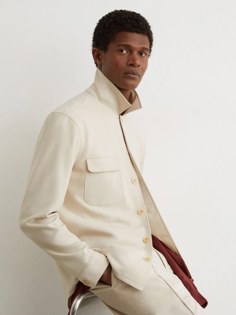 Reiss Stone Twin-pocket Button-through Overshirt, view 4