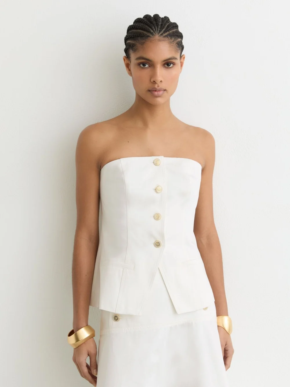 Reiss Strapless Button Waistcoat in ivory