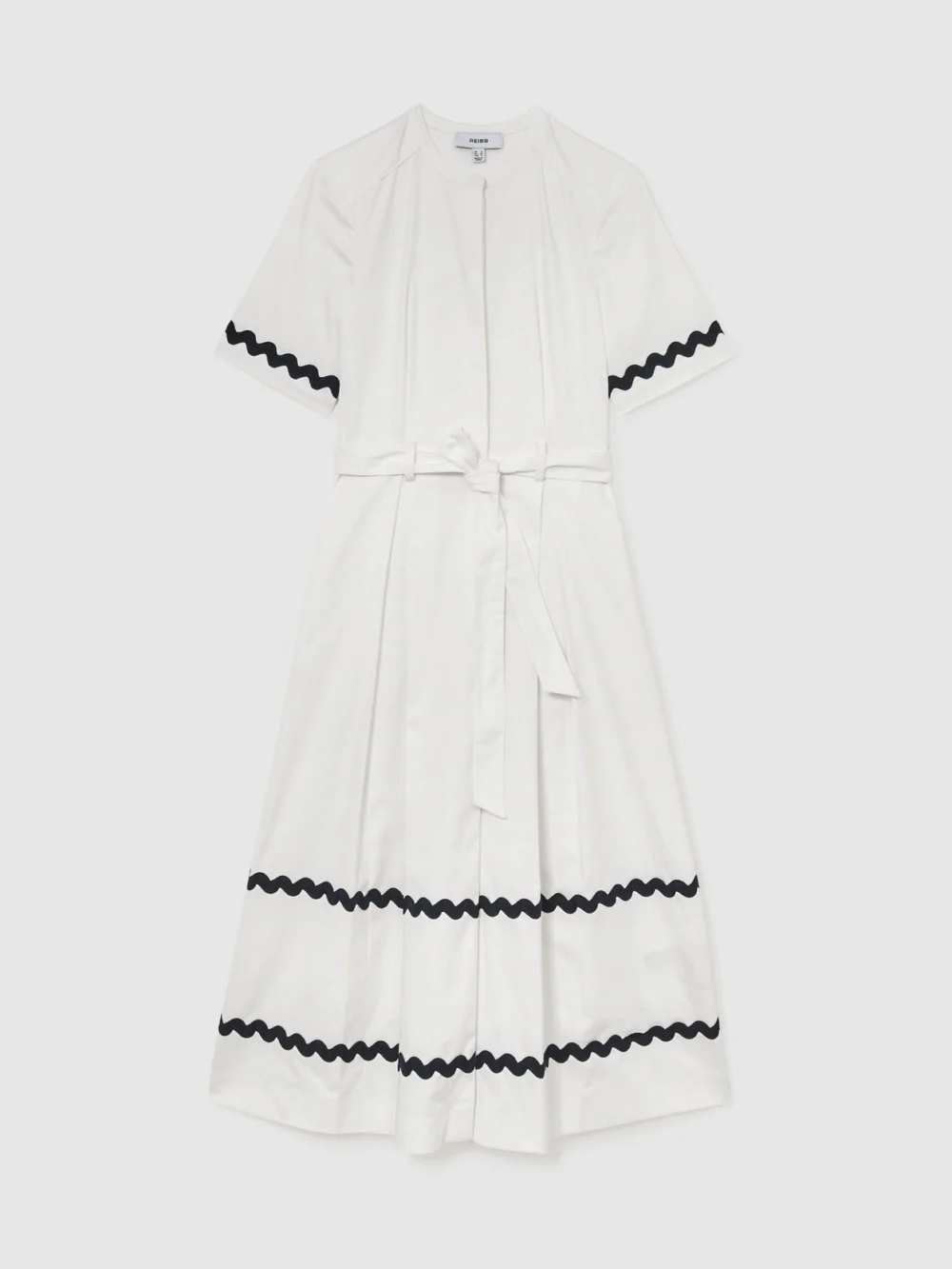 Reiss Stretch-cotton Wave-trim Midi Dress, view 2