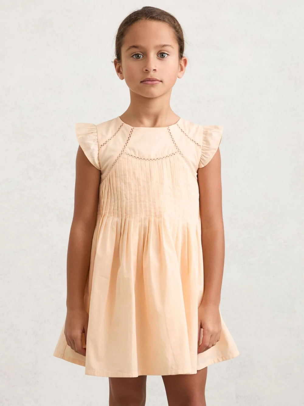 Reiss Susie Peach 9-13 yrs Cotton Embroidered Pintuck Dress, 9-10 Years, view 3