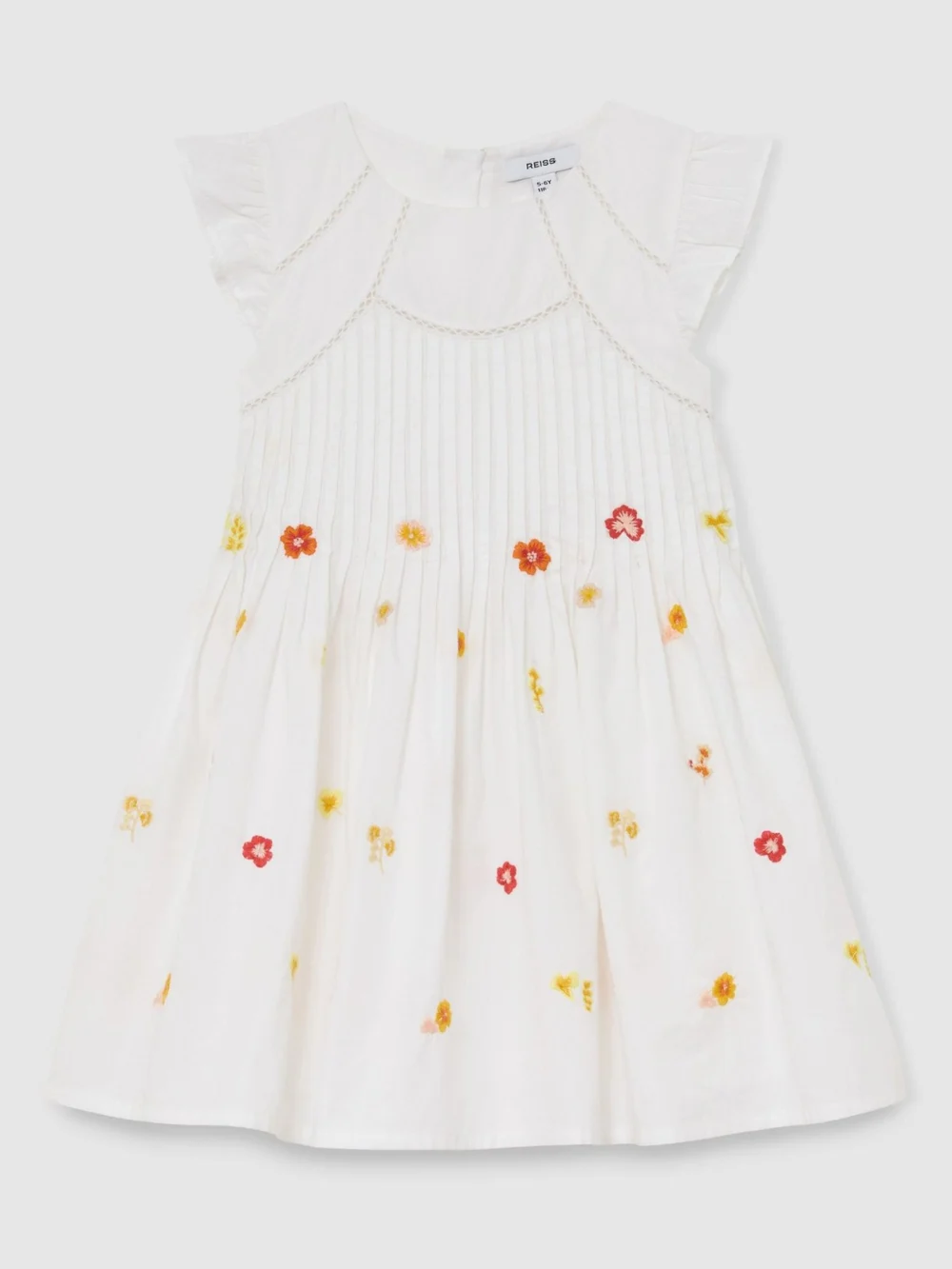 Reiss Susie White 9-13 yrs Cotton Embroidered Pintuck Dress, 9-10 Years, view 2