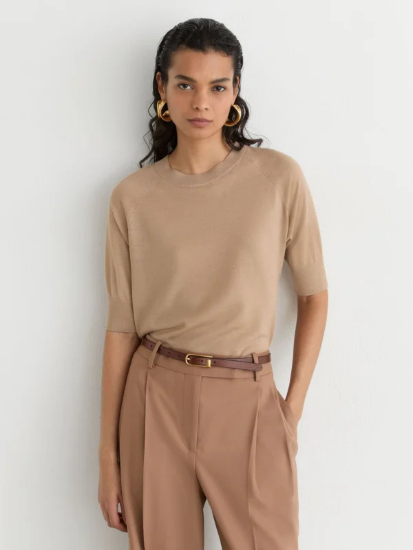 Reiss Suzzie Neutral Ultra-soft Merino Wool Crew-neck T-shirt, XS
