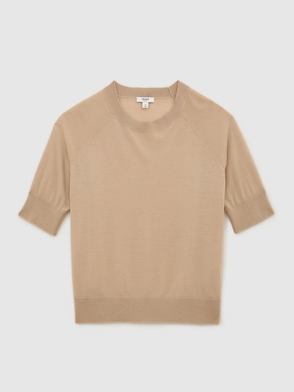 Reiss Suzzie Neutral Ultra-soft Merino Wool Crew-neck T-shirt, XS, view 2