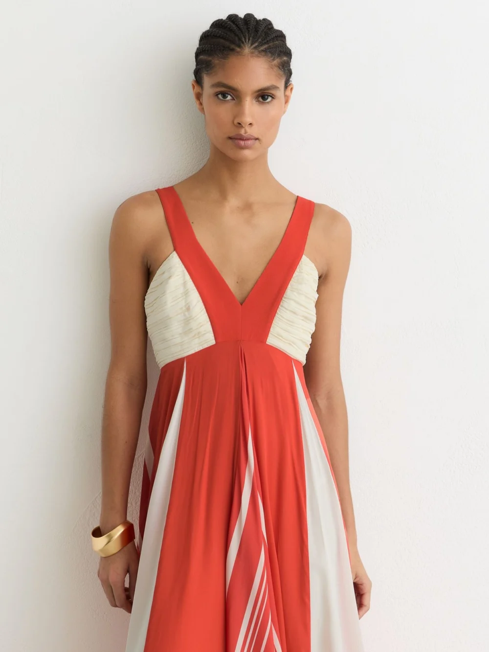 Reiss Tallie Orange & Empire-line Printed Maxi Dress, 12, view 3