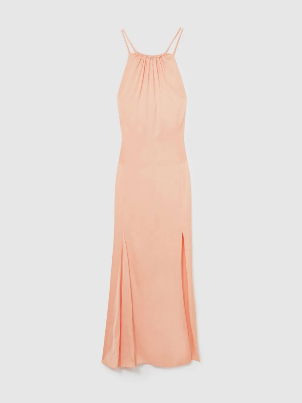 Reiss Tallie Peach Satin Halterneck Maxi Dress, 14, view 3