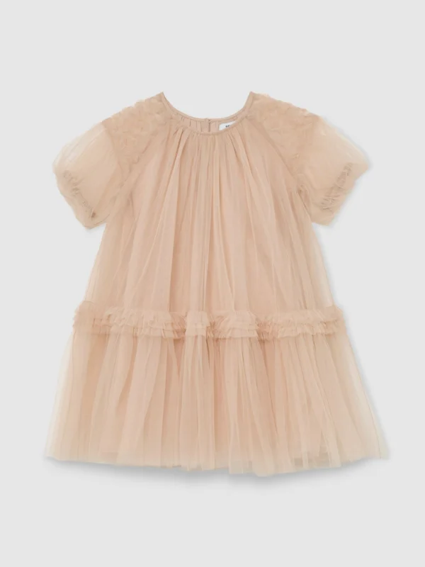 Reiss Tallulah Neutral 13-14 yrs Tulle Ruffle-detail Dress, Years, Beige,