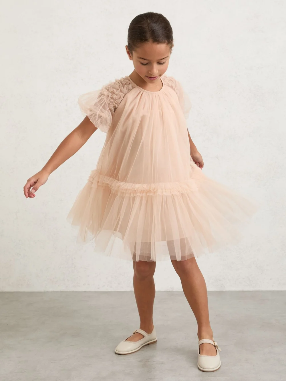 Reiss Tallulah Neutral 13-14 yrs Tulle Ruffle-detail Dress, Years, Beige,, view 2