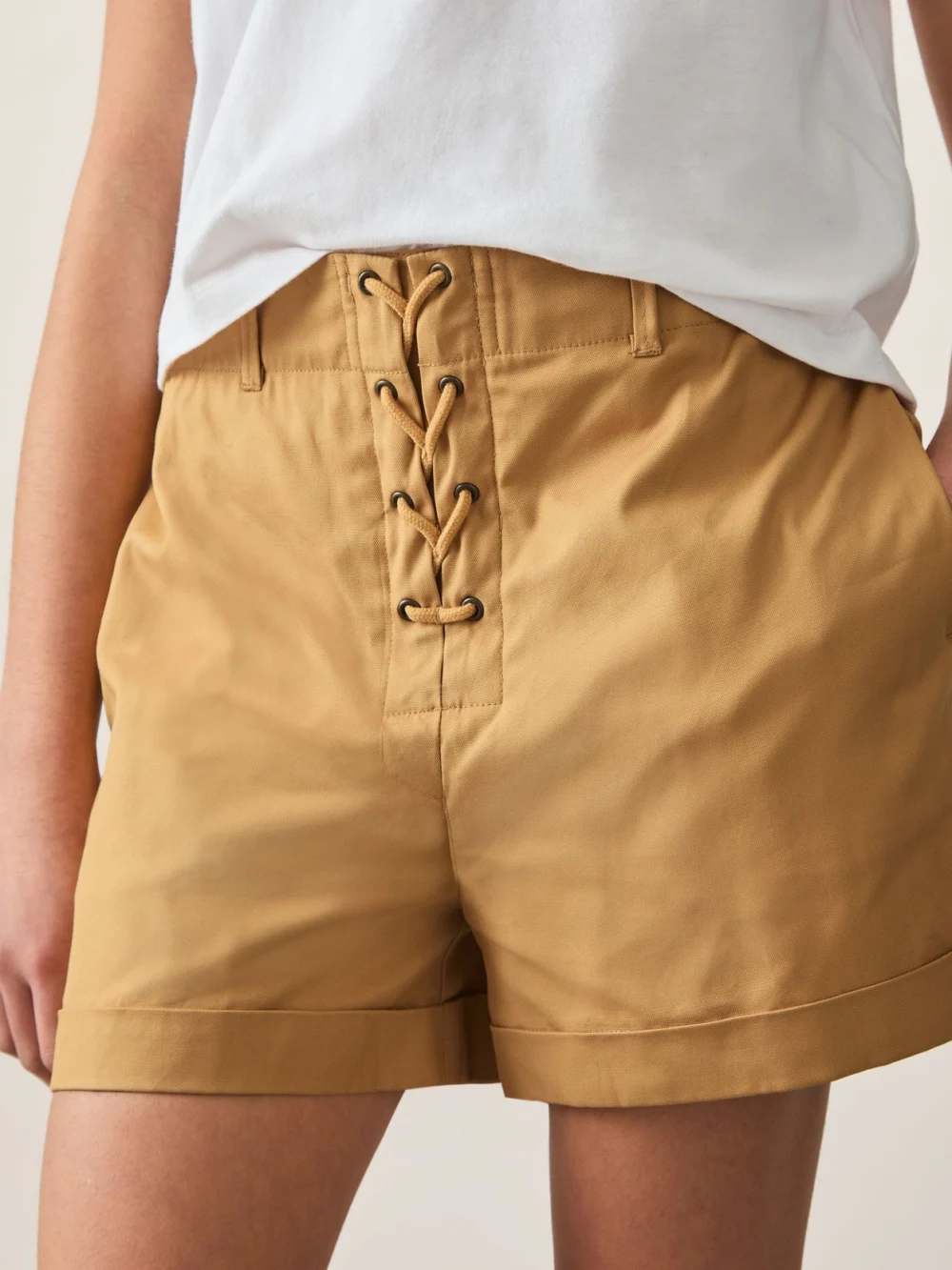 Reiss Tan 4-9 yrs Cotton Lace-up Shorts, view 3