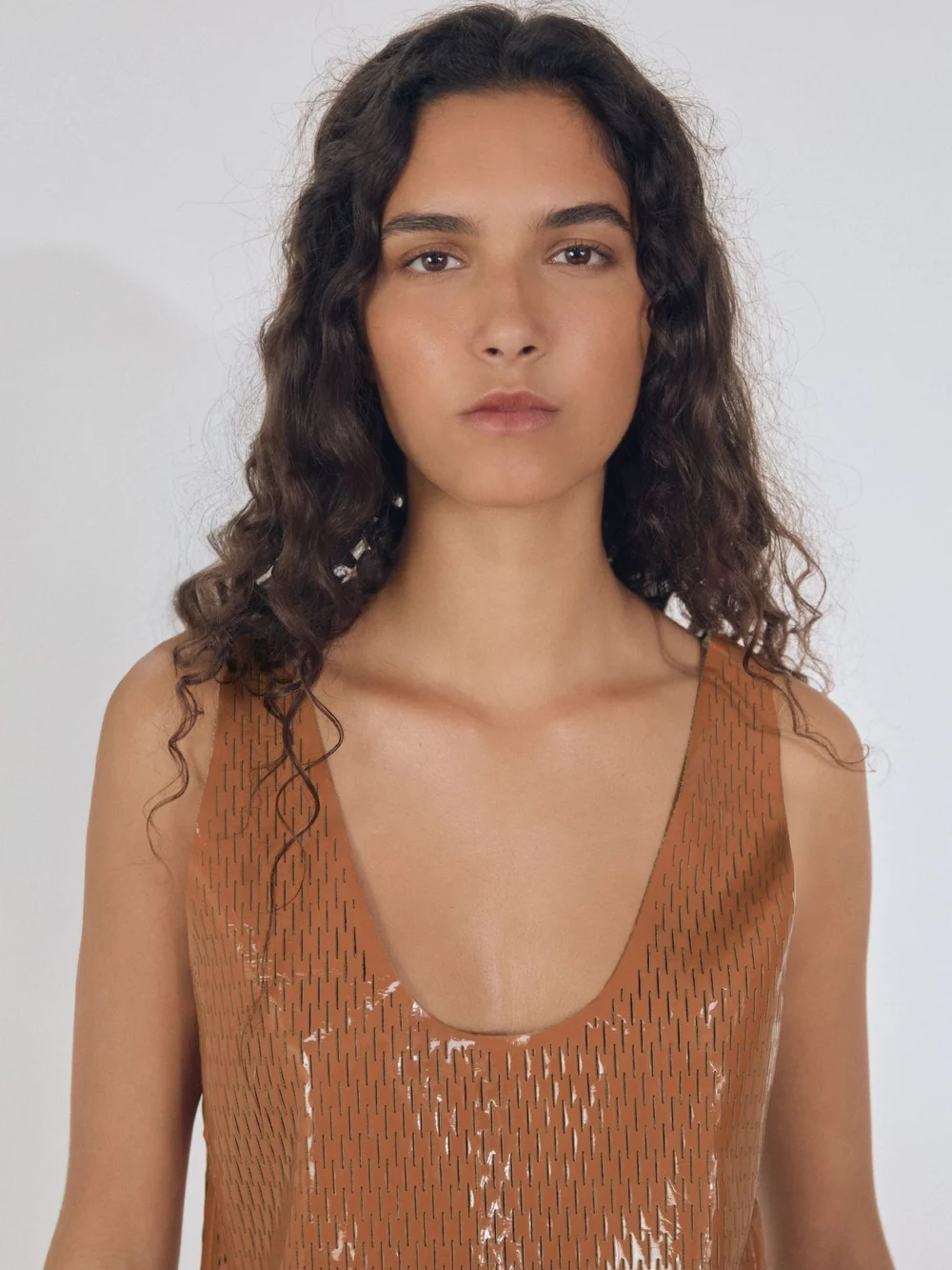 Reiss Tan Atelier Laser-cut Vest Top, view 3