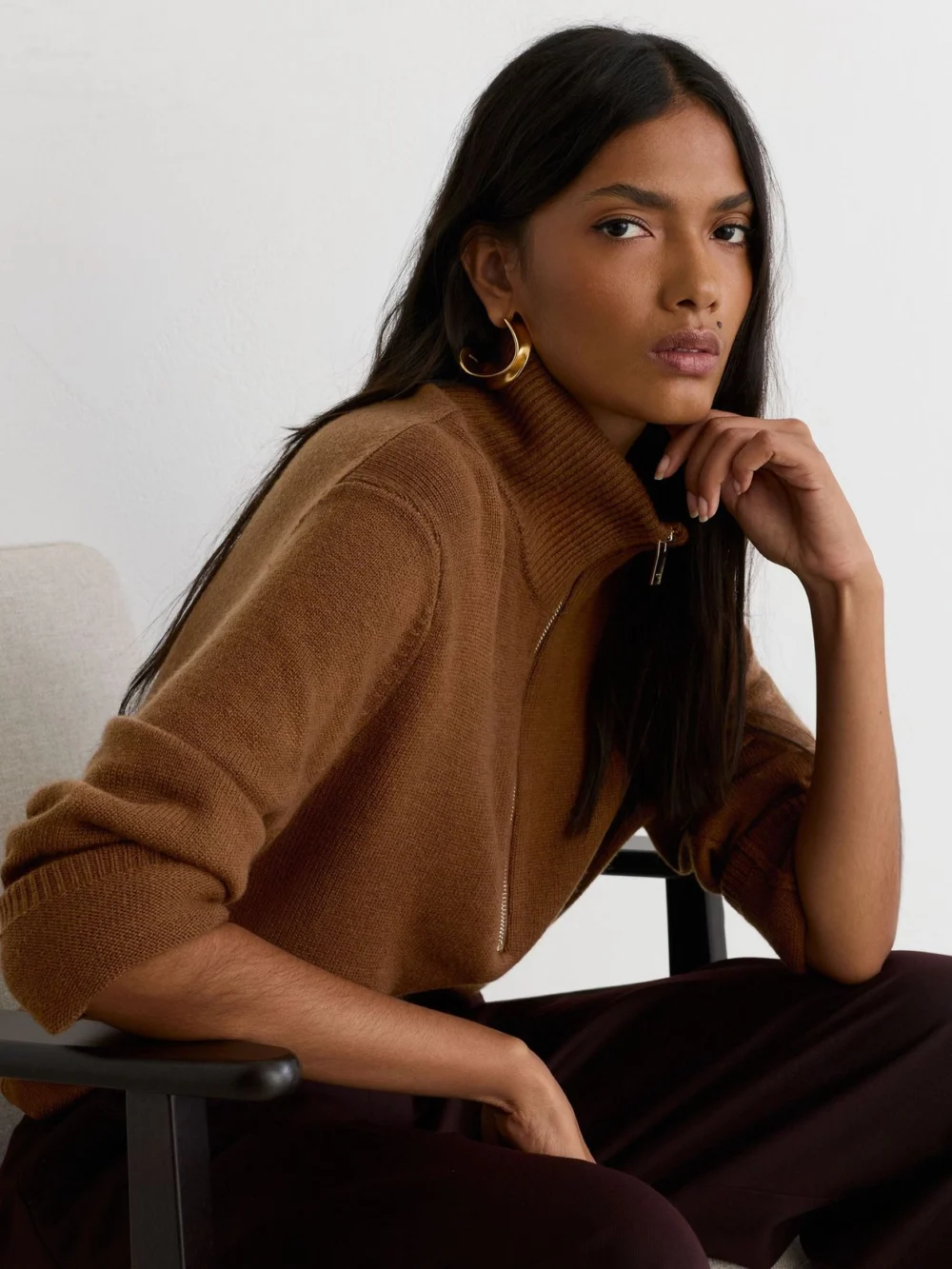 Reiss Tan Brown Wool-cashmere Half-zip Jumper