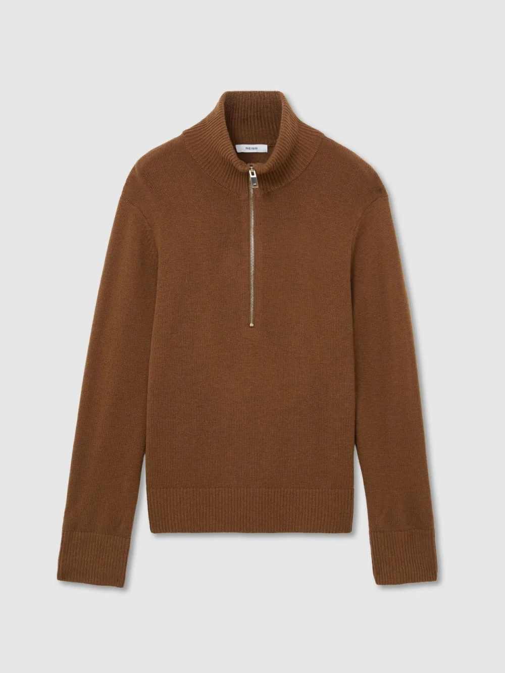 Reiss Tan Brown Wool-cashmere Half-zip Jumper, view 2