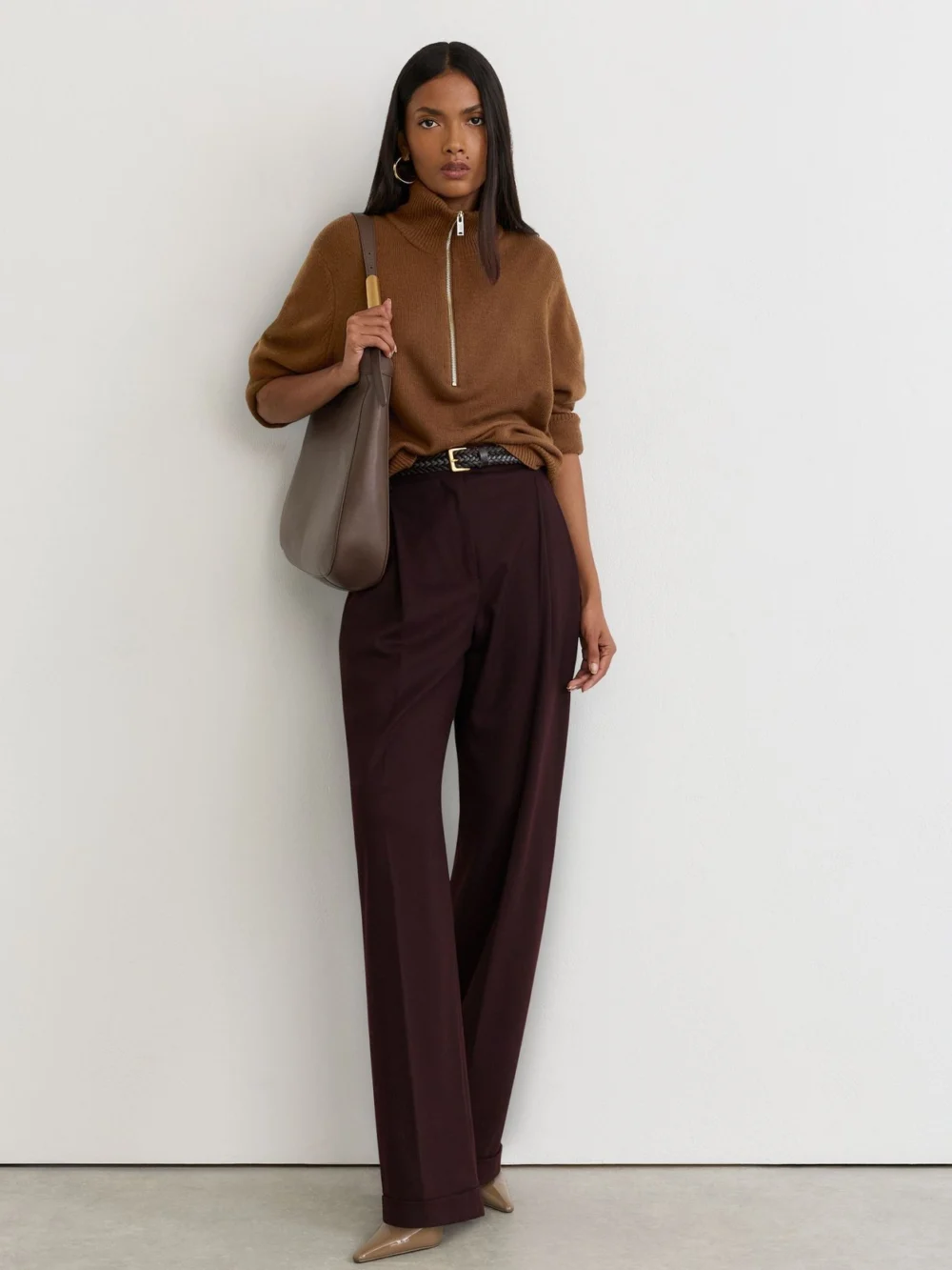 Reiss Tan Brown Wool-cashmere Half-zip Jumper, view 3