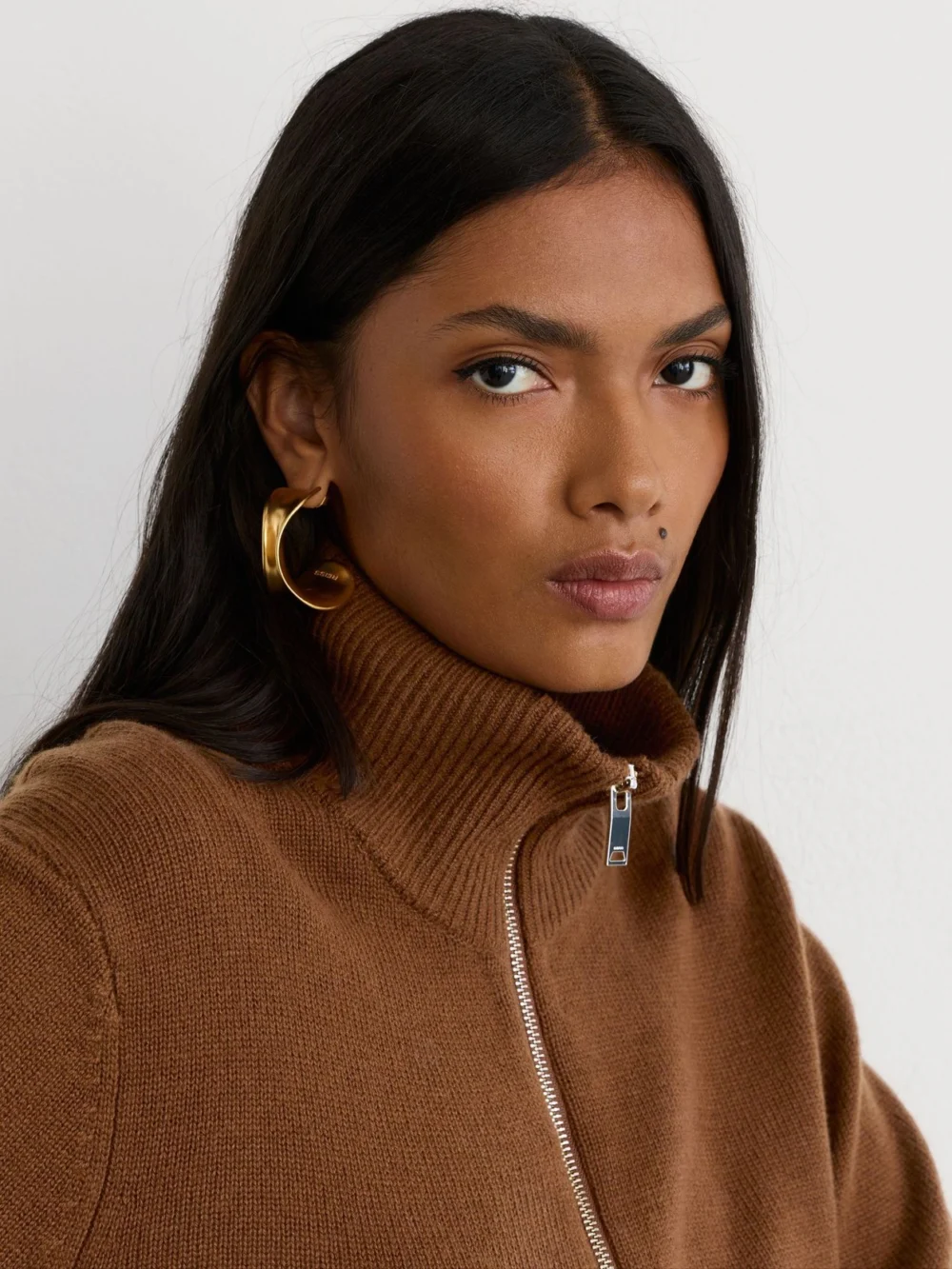Reiss Tan Brown Wool-cashmere Half-zip Jumper, view 4