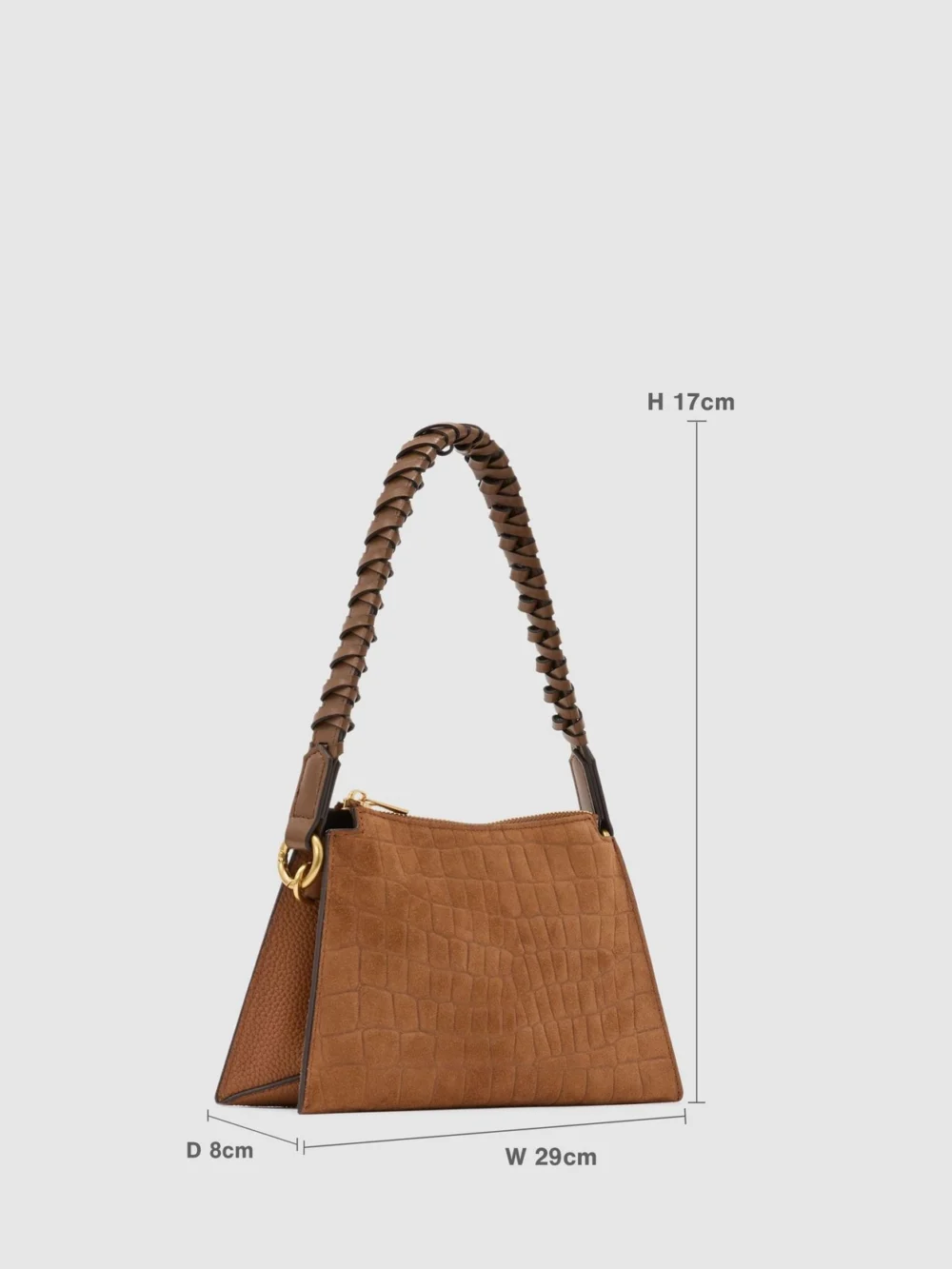 Reiss Tan Embossed Suede and Leather Top-handle Bag,, view 3