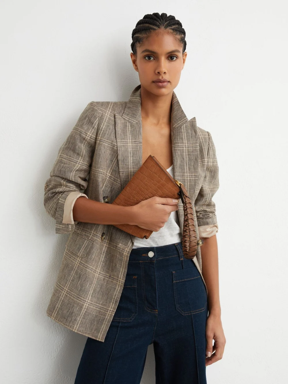 Reiss Tan Embossed Suede and Leather Top-handle Bag,, view 4