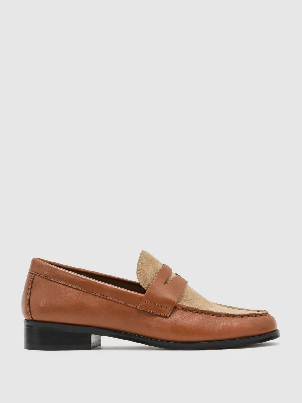 Reiss Tan Leather and Suede Penny Loafers