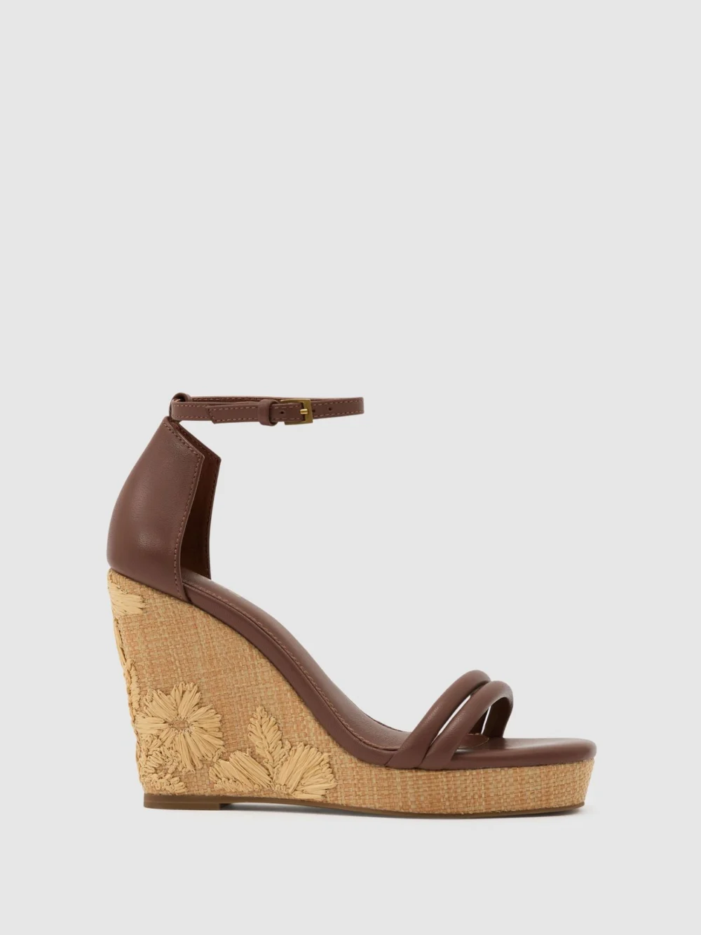 Reiss Tan Leather Embroidered-wedge Sandals, view 2