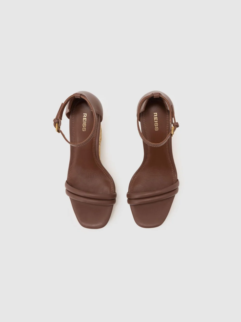 Reiss Tan Leather Embroidered-wedge Sandals, view 3