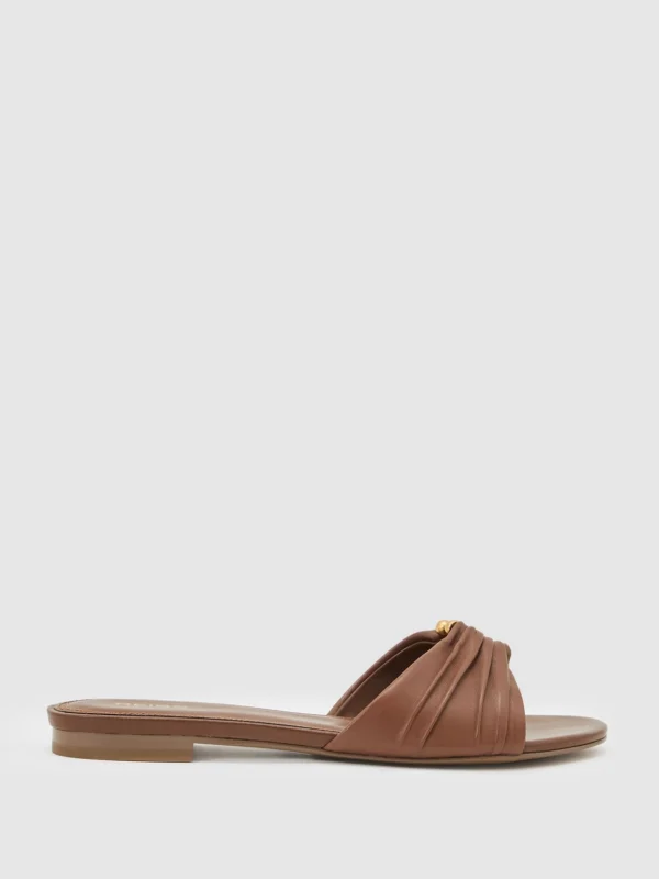 Reiss Tan Leather Open-ring Flat Sandals