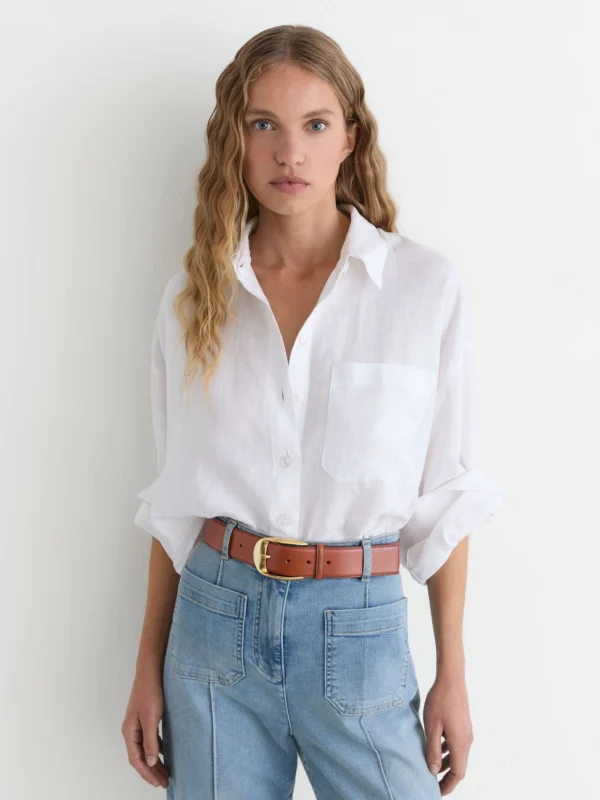 Reiss Tan Leather Rounded-buckle Belt