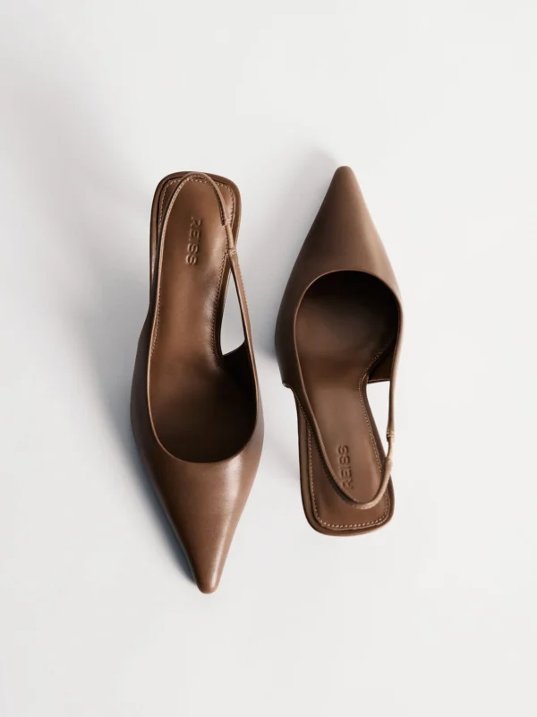 Reiss Tan Leather Slingback Mid-heel Court Shoes