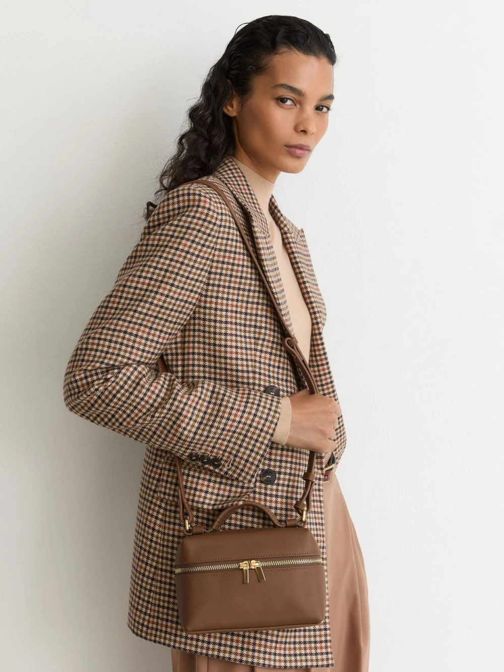 Reiss Tan Leather Vanity Crossbody Bag,, view 2