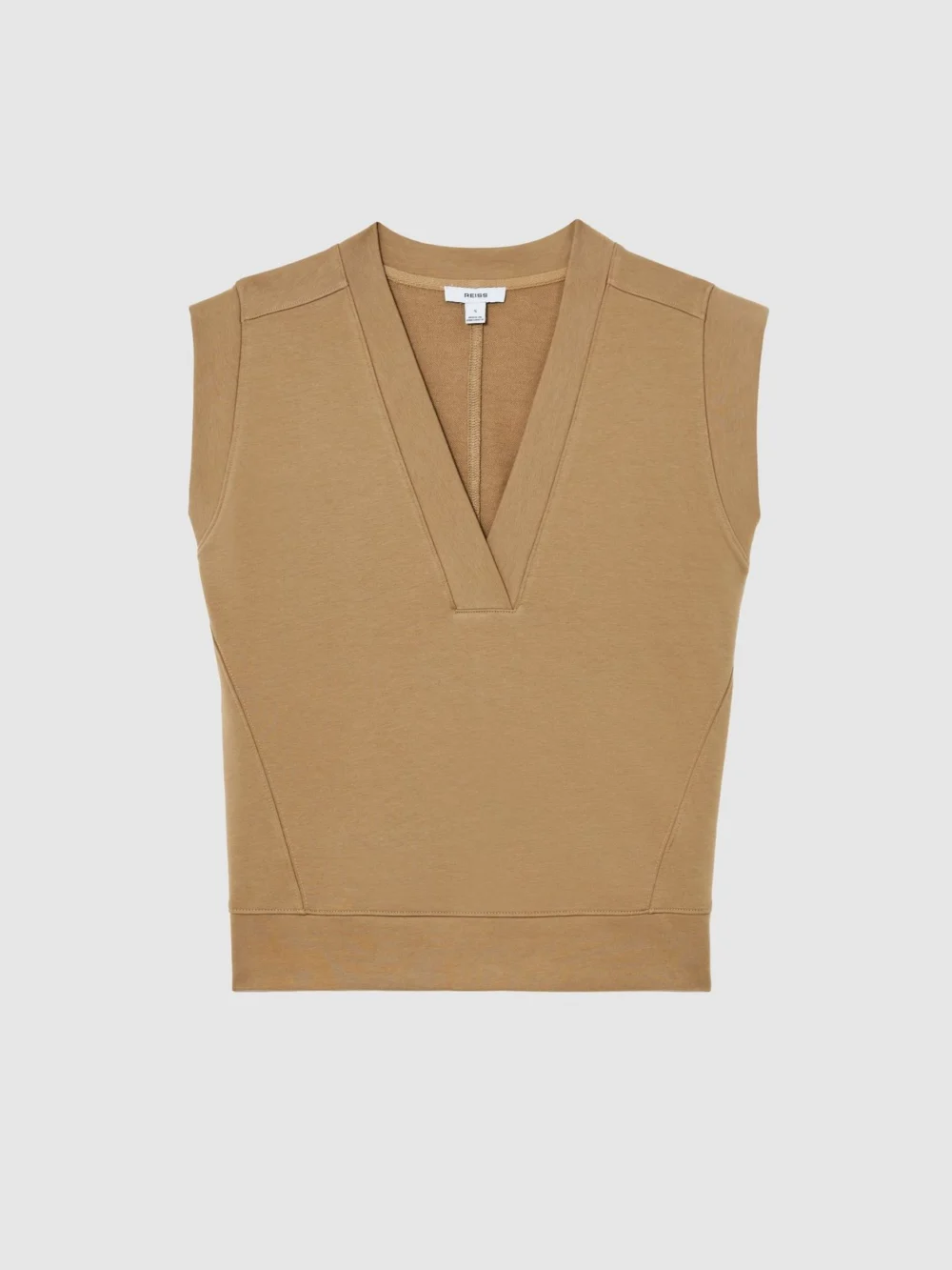 Reiss Tan Neutral Cotton-blend Sleeveless V-neck Sweat Top, view 2