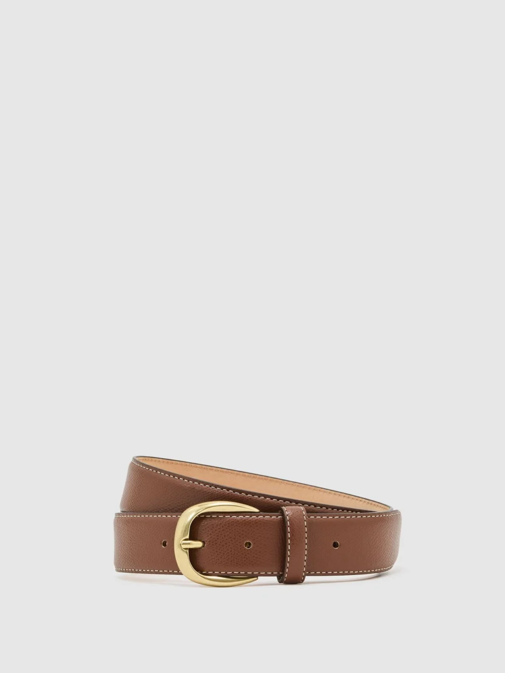 Reiss Tan Pierced-leather Curved-buckle Belt, view 2