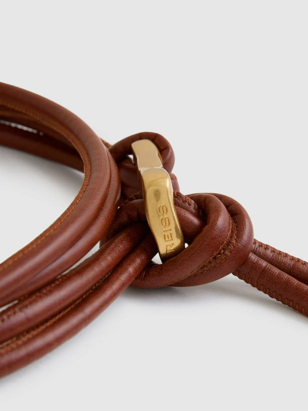 Reiss Tan Sculpted Buckle Tubular Tie Belt, view 4