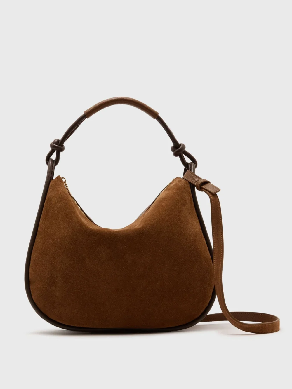 Reiss Tan Suede and Leather Curved Shoulder Bag,, view 2