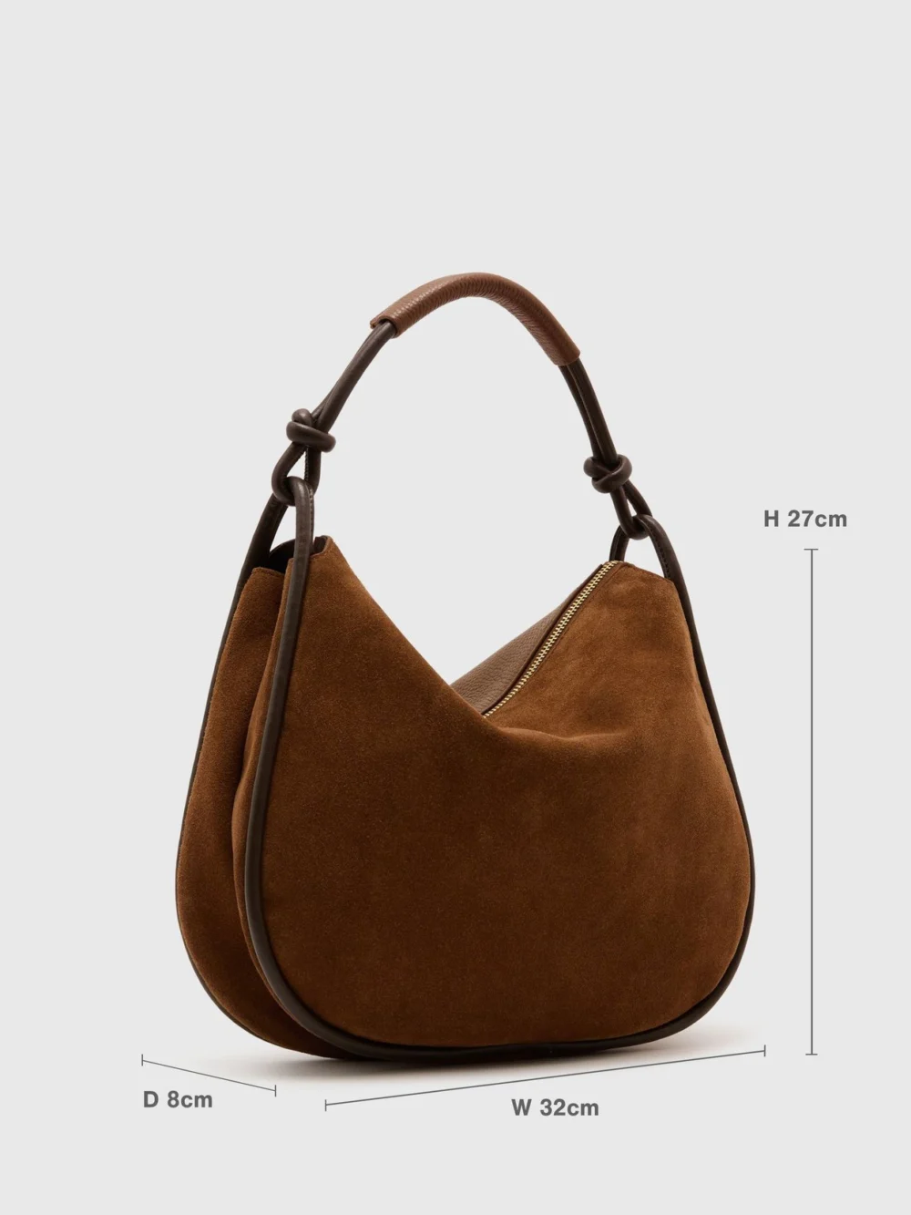 Reiss Tan Suede and Leather Curved Shoulder Bag,, view 3
