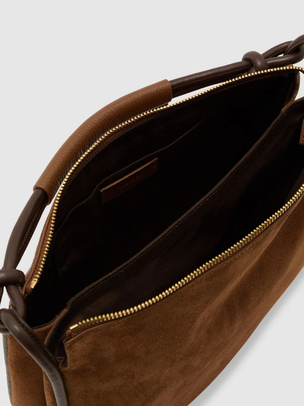 Reiss Tan Suede and Leather Curved Shoulder Bag,, view 4